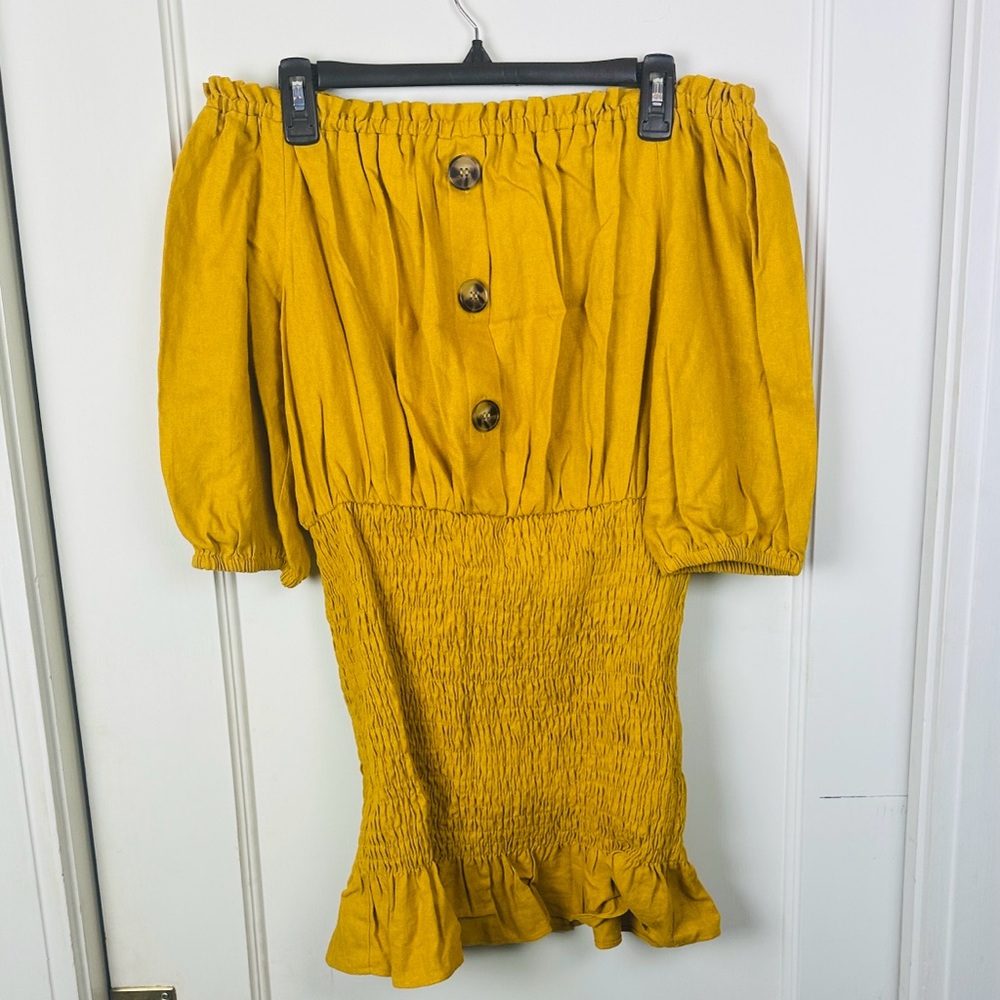 Zara Mustard Button-Detail Off Shoulder Top